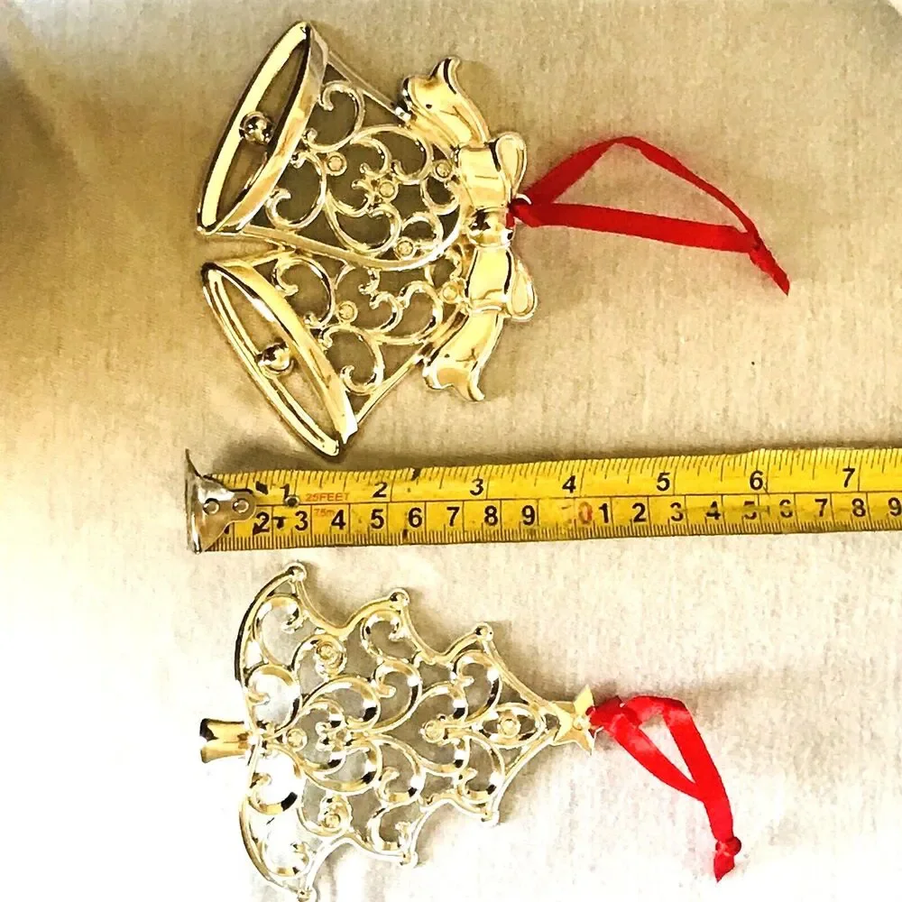 Lenox Christmas Ornaments 2 Sparkle and Scroll Bells + Tree Silver Original Box